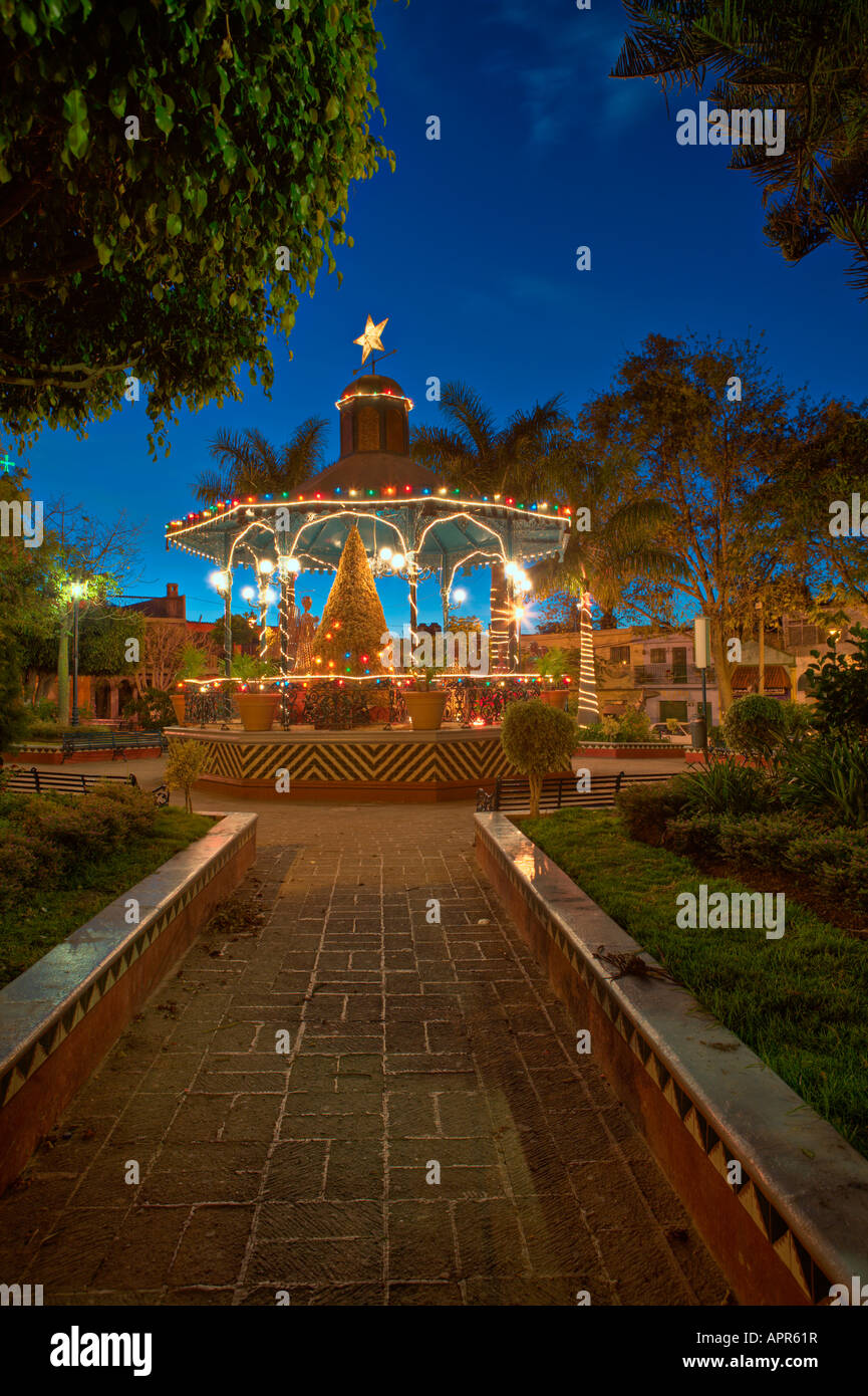 zocalo in Ajijic Mexico decorated for Christmas Stock Photo