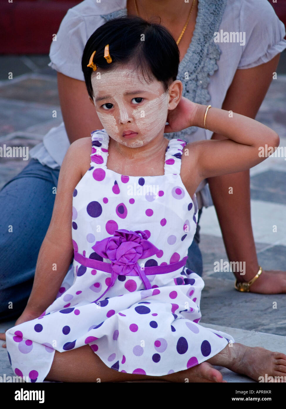 Burmese girl with thanaka face paint in Yangon Myanmar Stock Photo Alamy