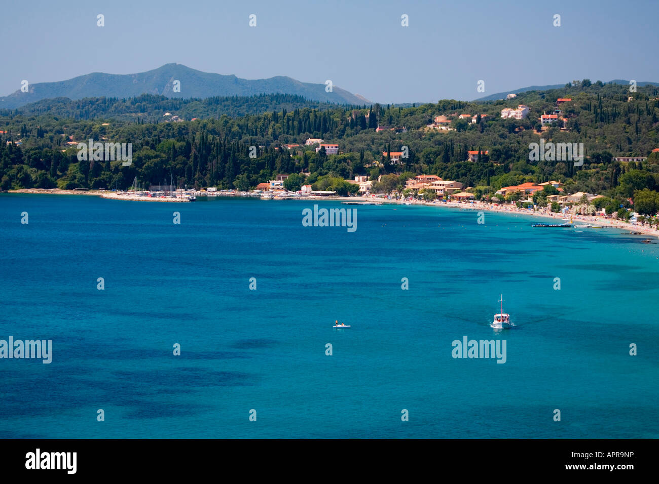 Boat Trip leaving Barbati Beach, Corfu, Greece Stock Photo