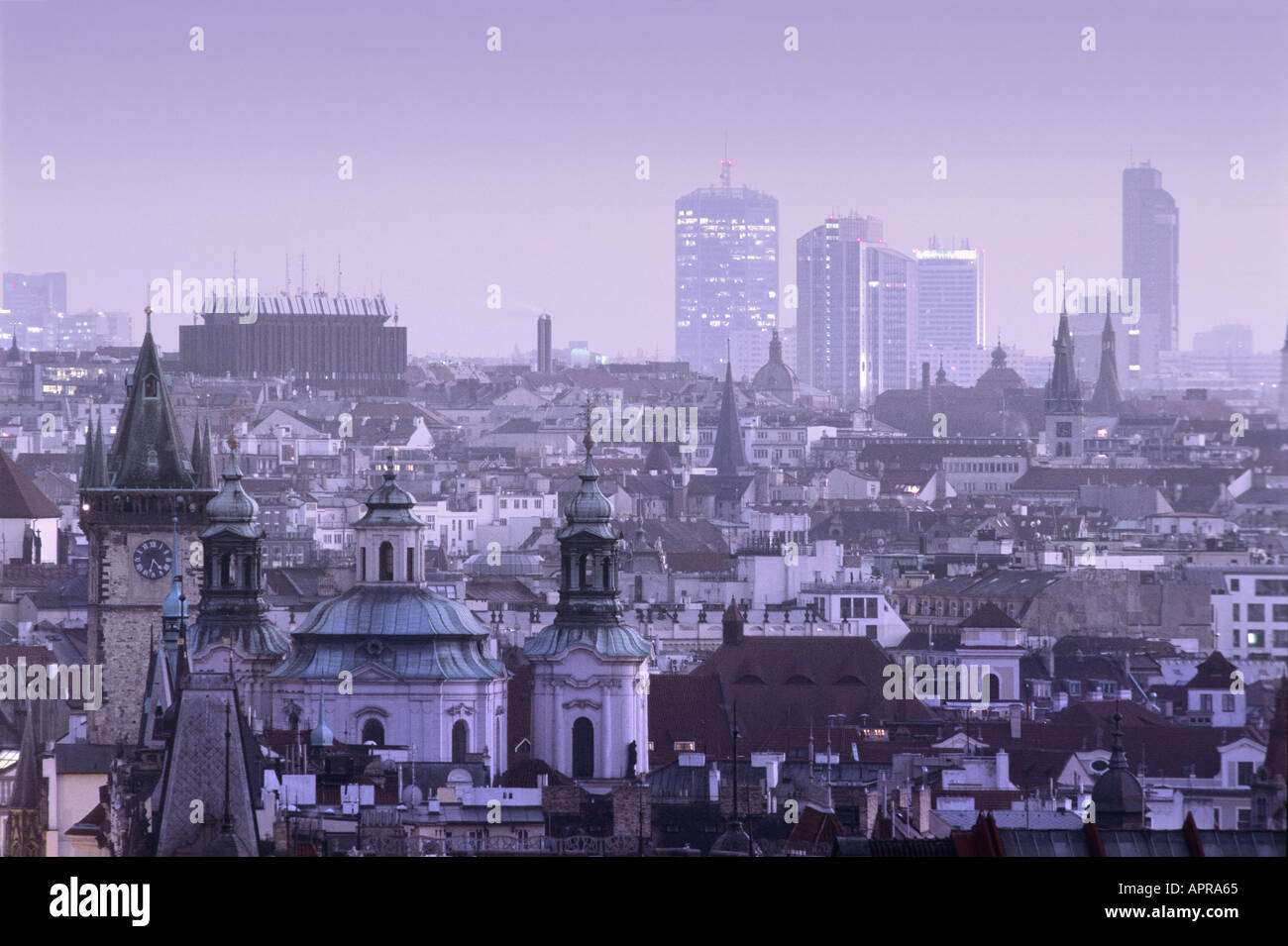 CZECH REPUBLIC PRAGUE OLD TOWN AND HIGHRISES IN SUBURBS Stock Photo Alamy