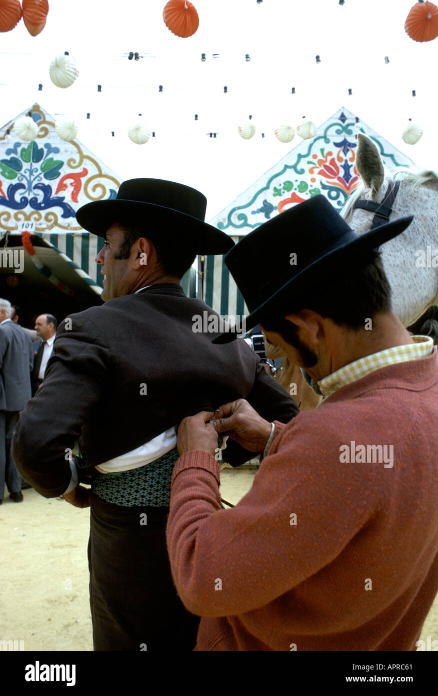Riders parading with their horses at the Seville Spring Fair in Spain 1973 Stock Photo