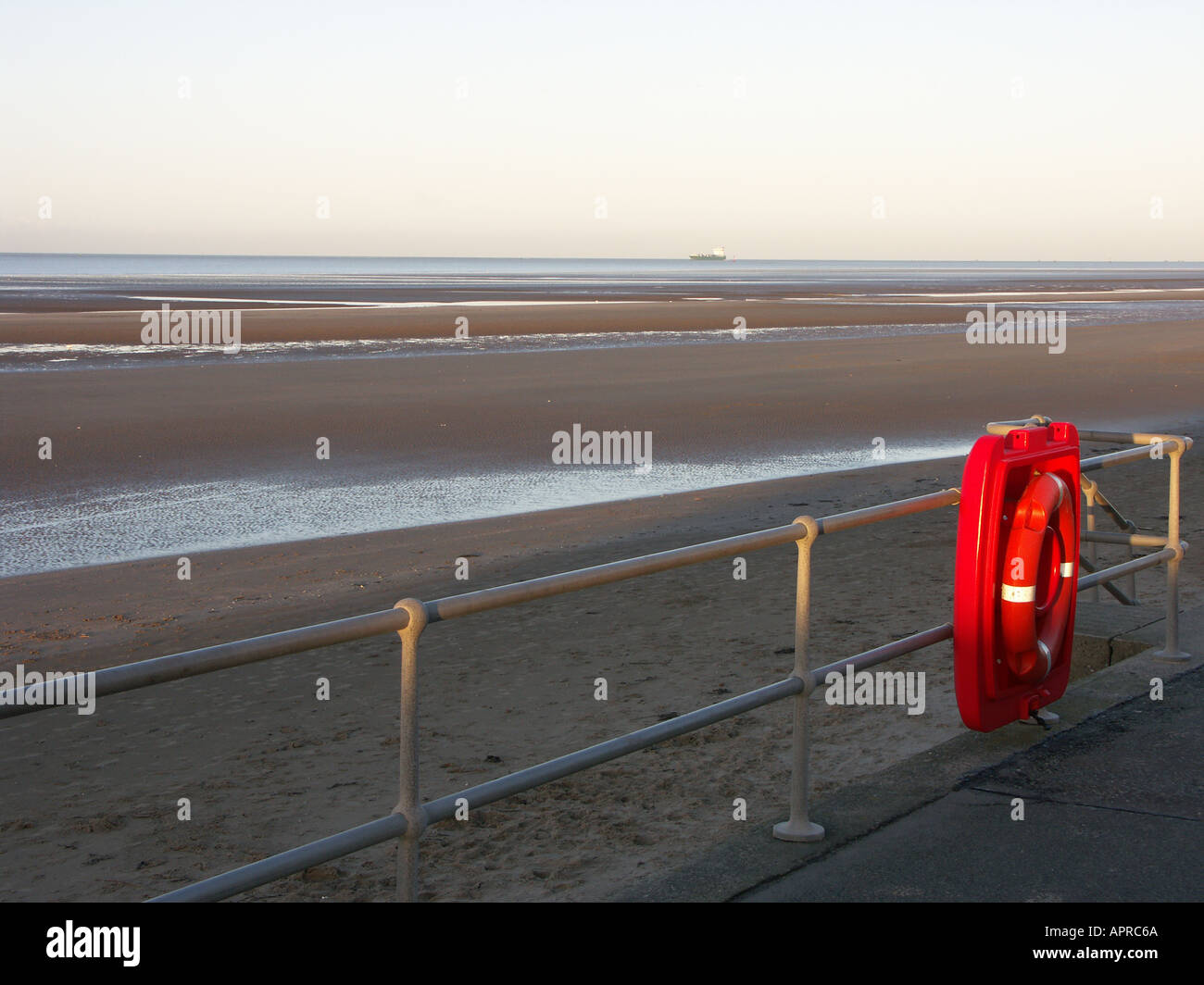 Lifebuoy at Blundellsands Beach Mersey Estuary Liverpool UK Stock Photo