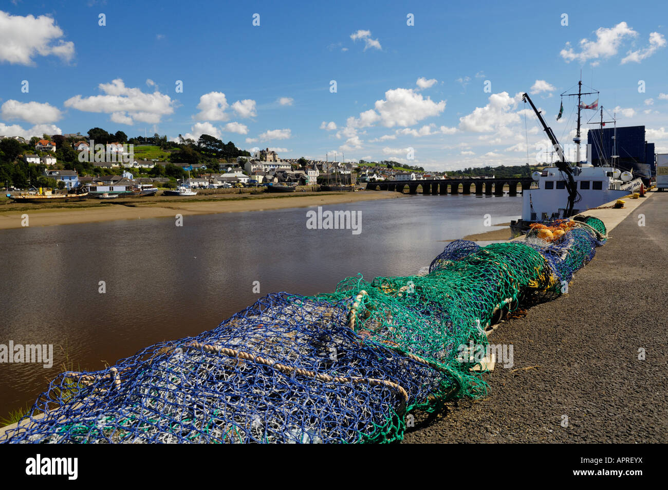 Fishing nets on the quayside at Bideford Harbour. The 13th century