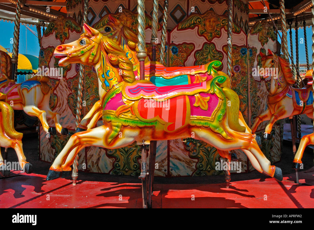 a traditional merry go round fairground ride in southport,england Stock Photo