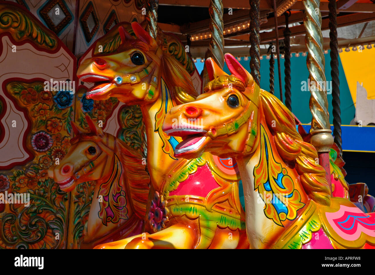 a traditional merry go round fairground ride in southport,england Stock Photo