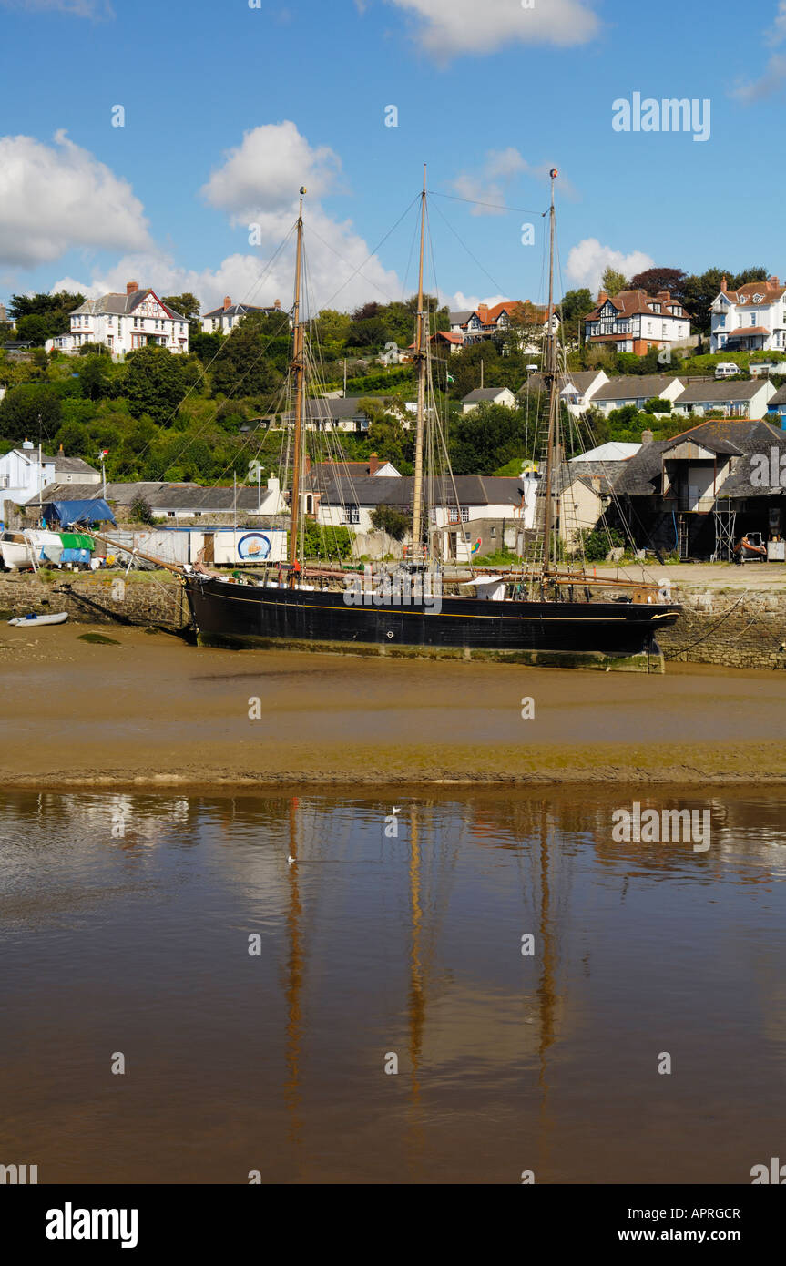 The Kathleen & May, a triple masted wooden schooner, moored at the East-the-Water quayside at Bideford on the River Torridge. Devon. Stock Photo