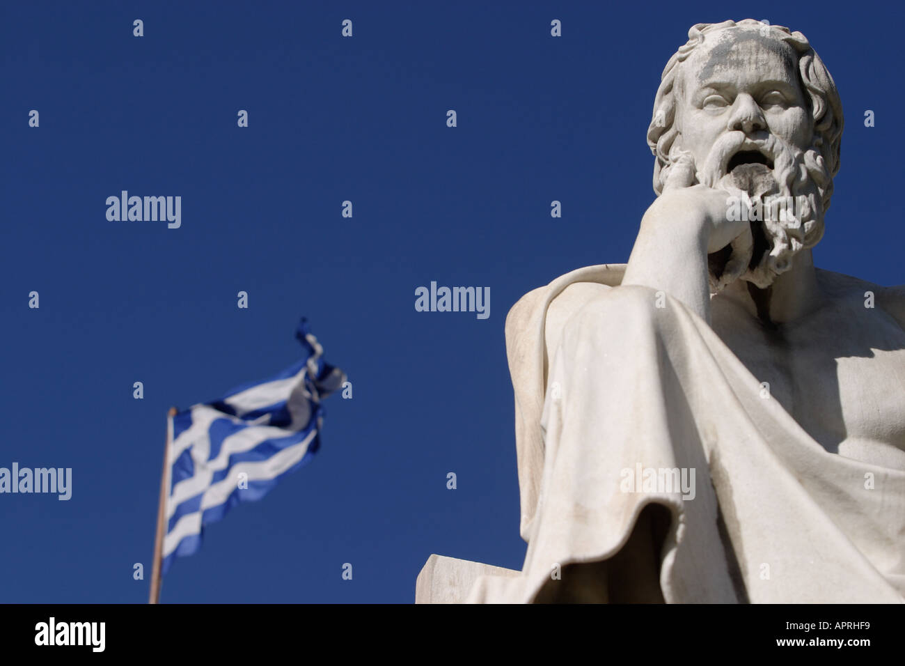 Statue usually identified as Plato at The Academy in Athens but thought by some to be Socrates Stock Photo