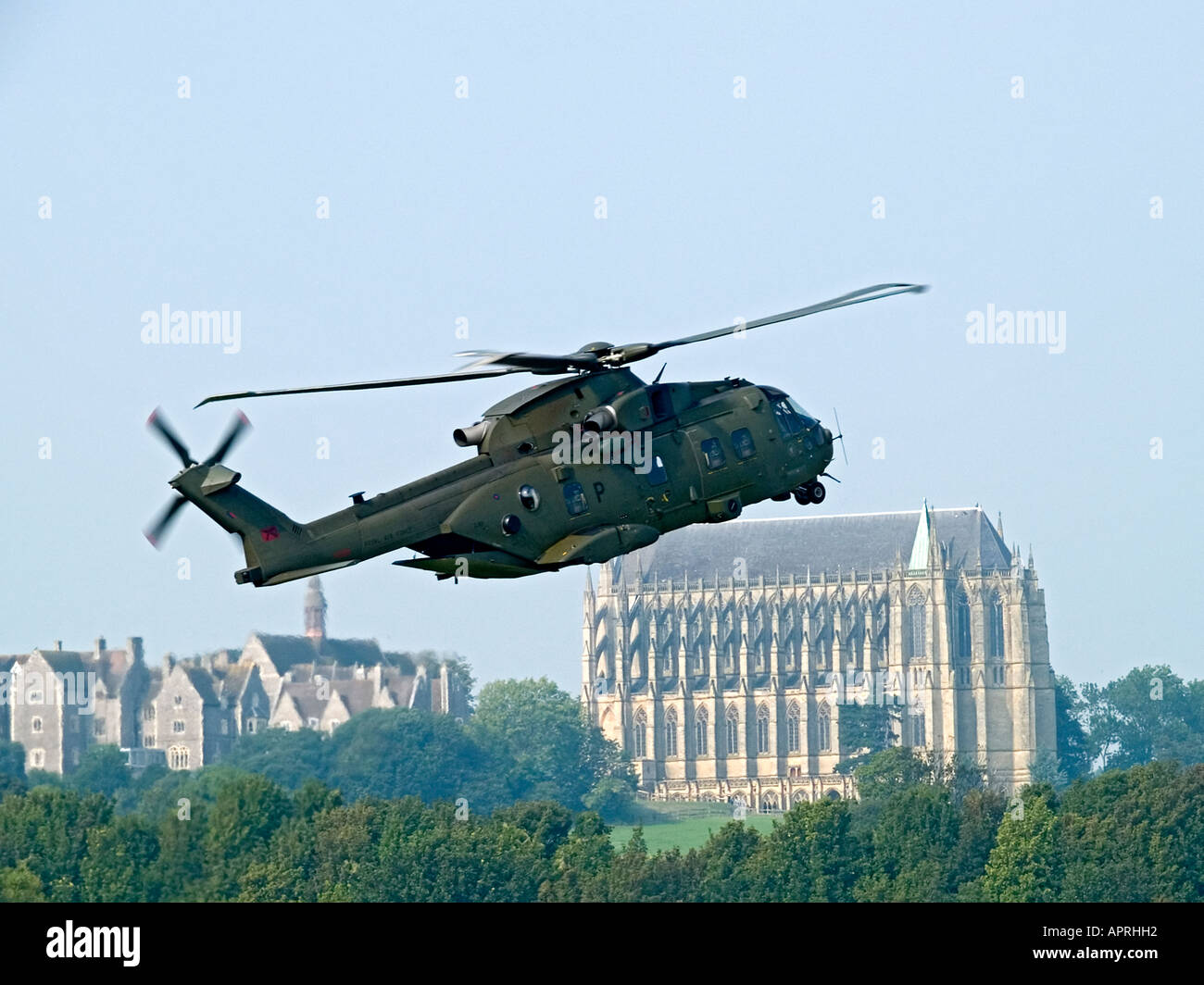 An Raf Merlin Helicopter Flies In Front Of Lancing College At Shoreham Air Display Sussex Uk