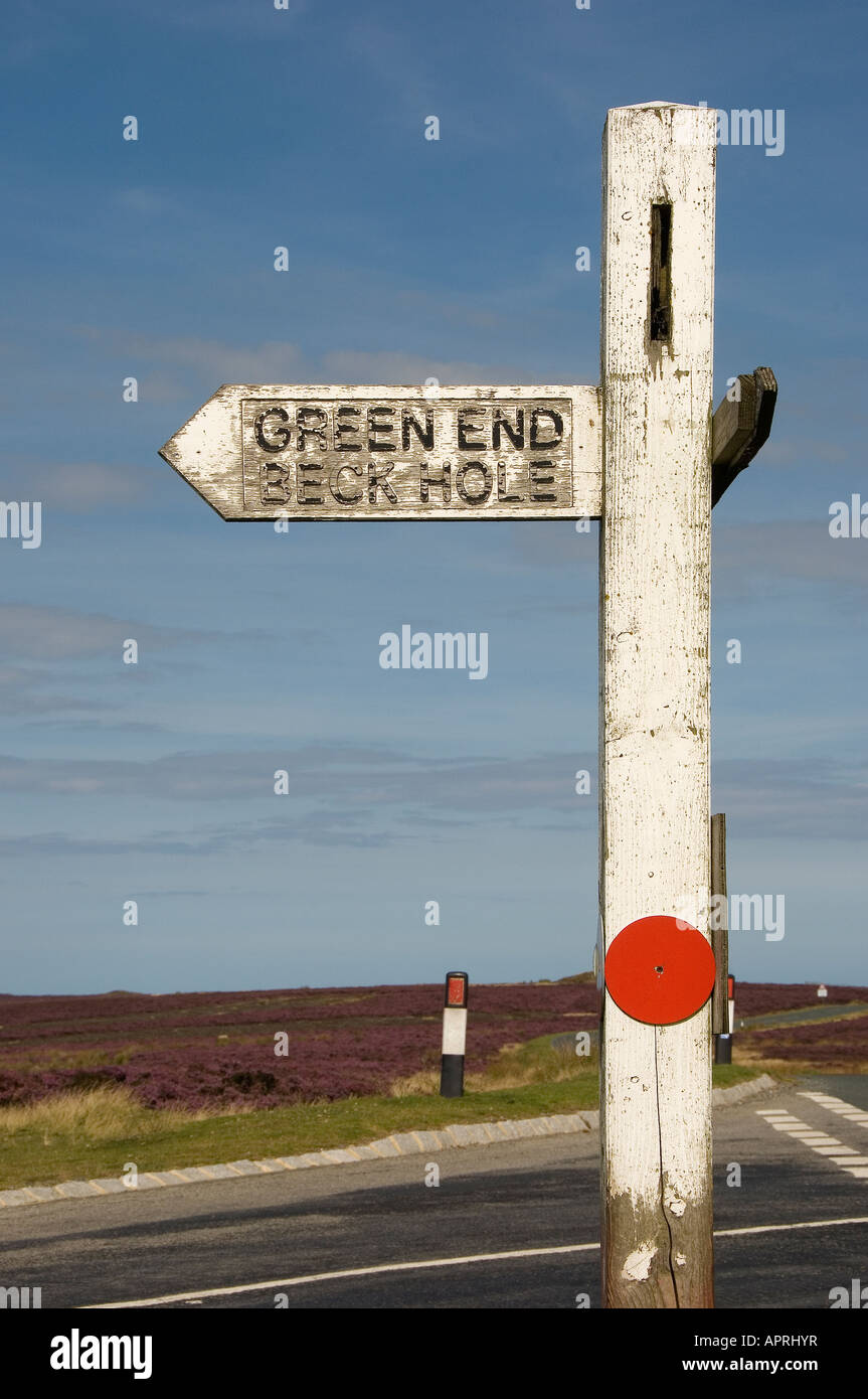 Road sign signpost to Green End Beckhole in summer North York Moors ...