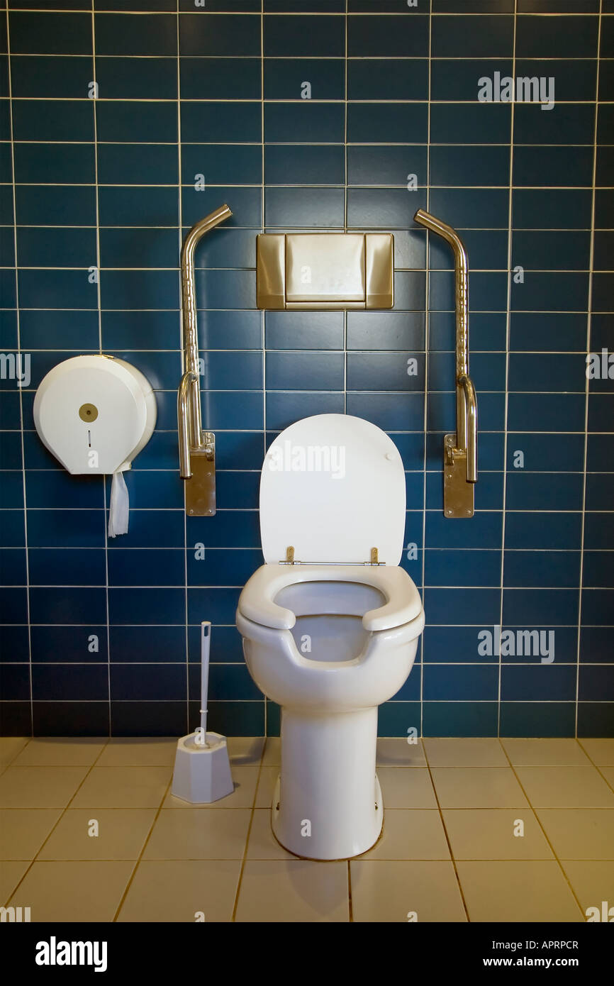Public toilet with handicap supports Stock Photo Alamy