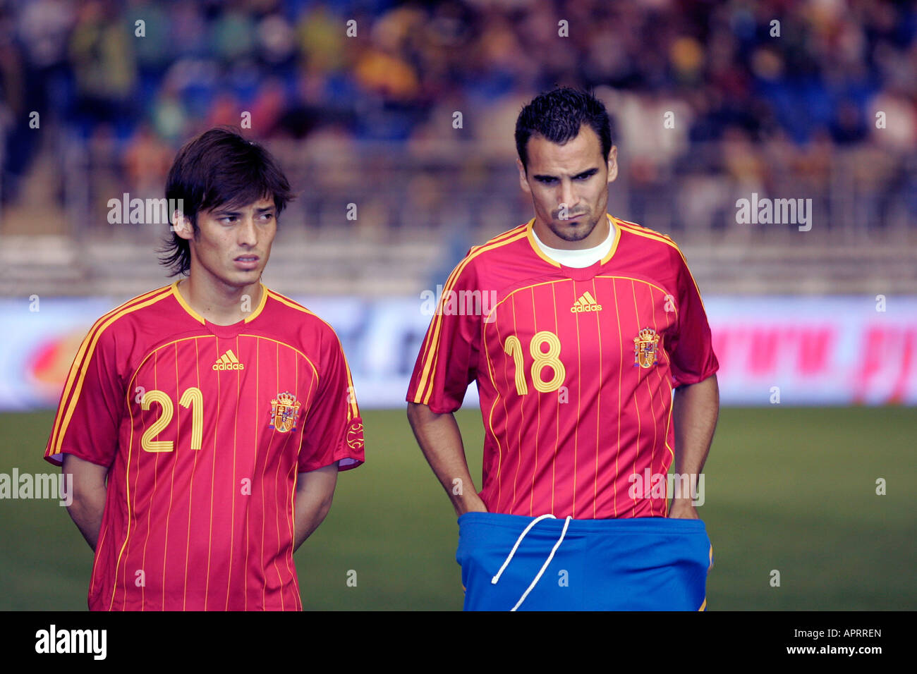 David Silva and Angel forming before the match. Stock Photo