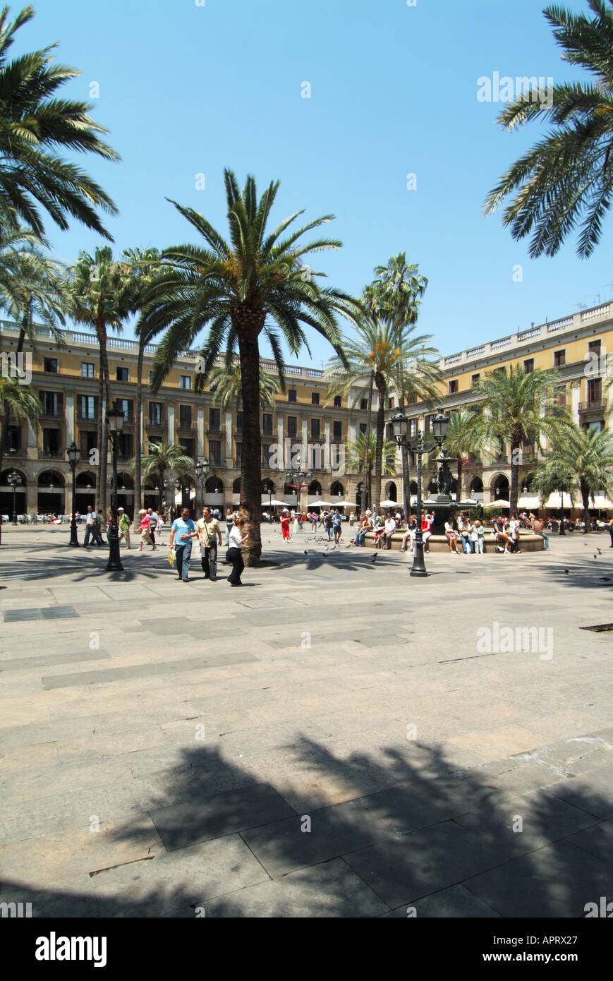Street scene tourist people walk & sit in shade palm trees with white
