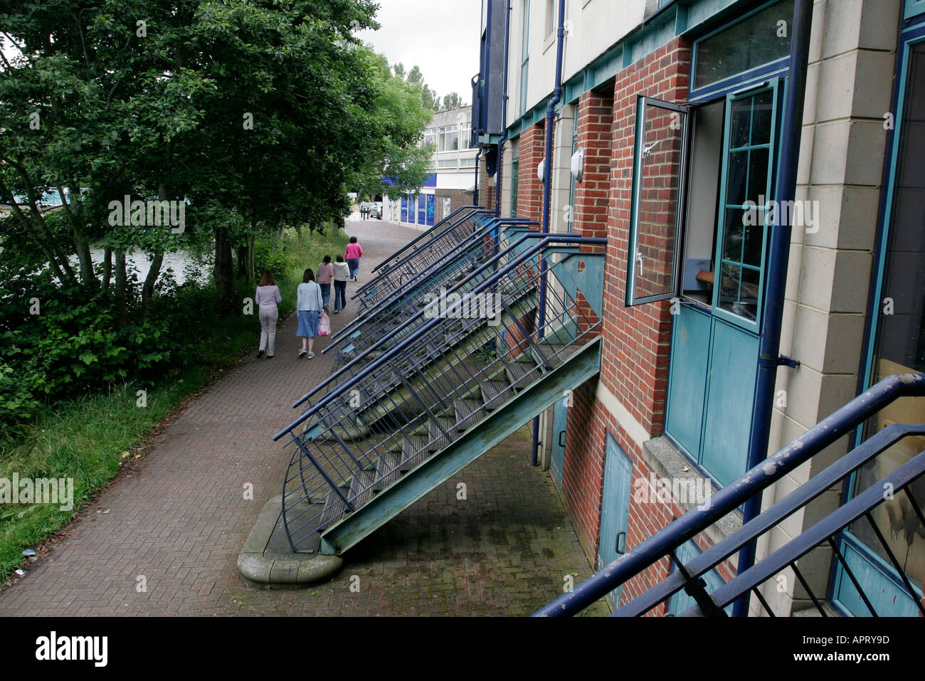 Newly built riverside flats in Chippenham with raised entrances