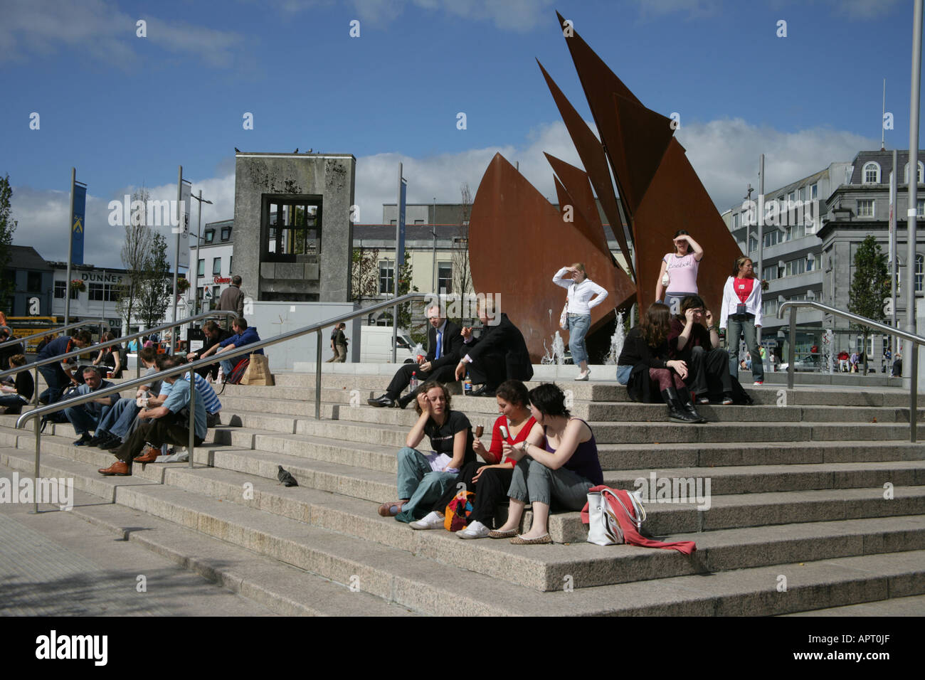 Eyre Square Galway showing the Galway Hooker sculpture County Galway Stock Photo