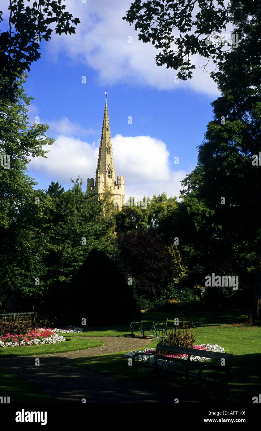 St. Peter and St. Paul Church from Manor House Gardens, Kettering, Northamptonshire, England, UK Stock Photo