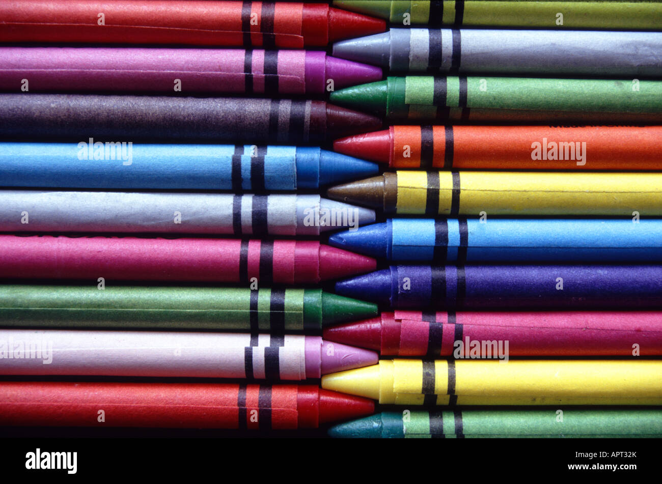 Close up of brightly coloured crayons Stock Photo