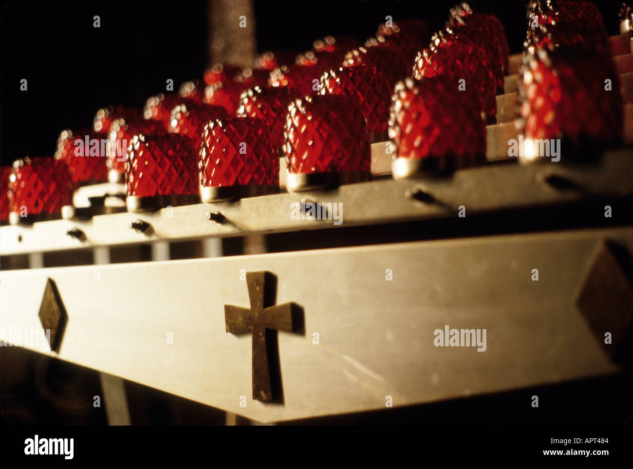 Candle holders in a Christian church in Broooklyn New York USA October