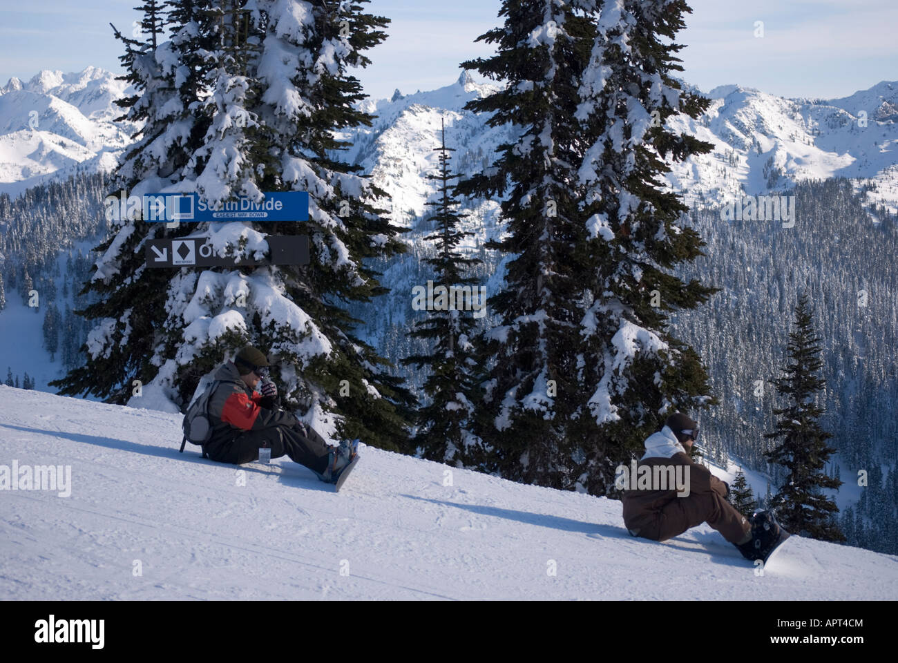 Snowboarders at Stevens Pass Stock Photo Alamy