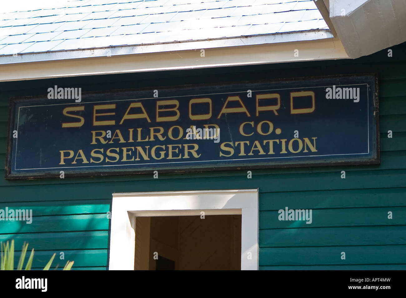 Antique Seaboard Railroad Company Passenger Station Sign Stock Photo