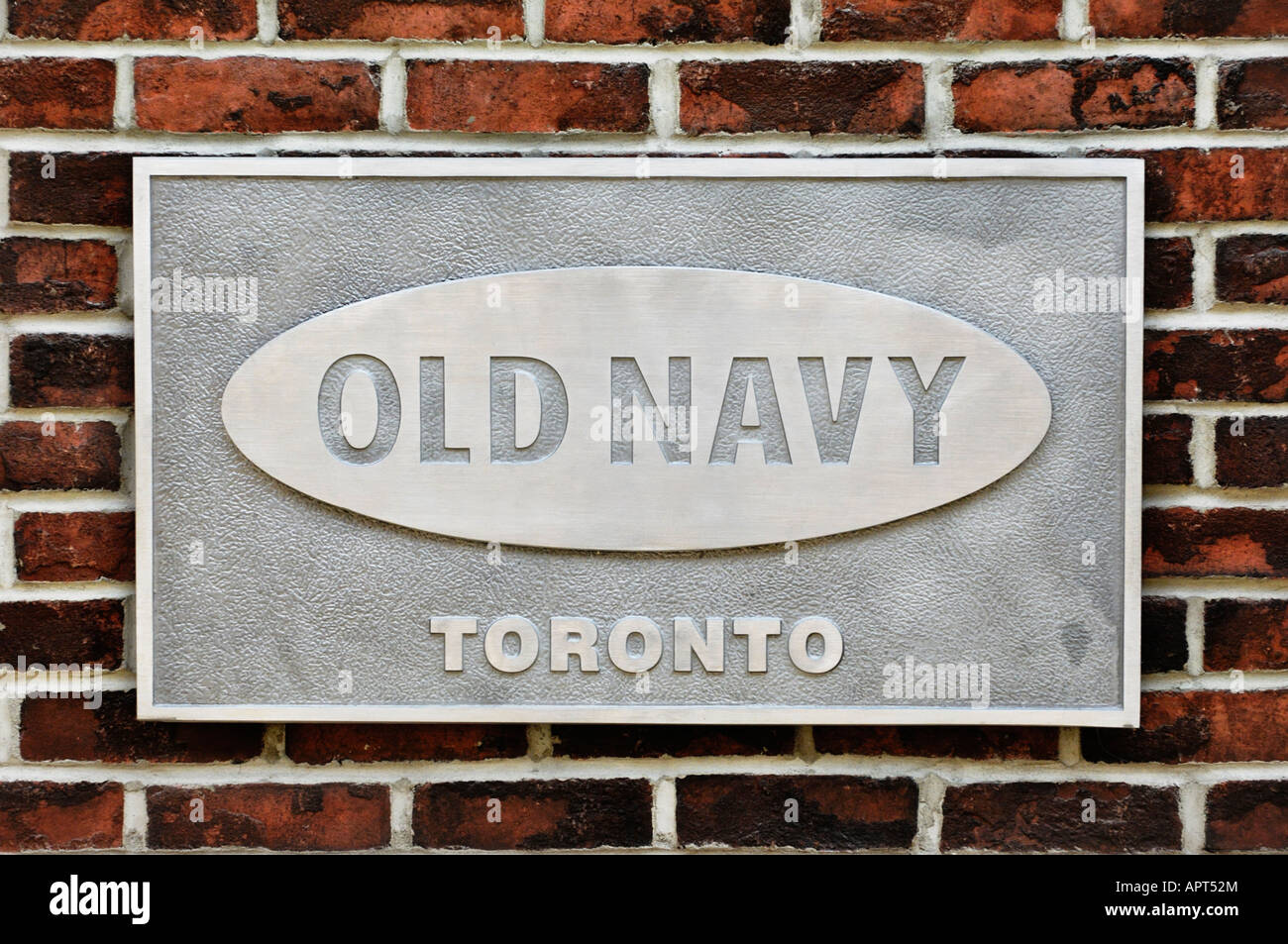 Metal sign with Old Navy trademark logo Stock Photo