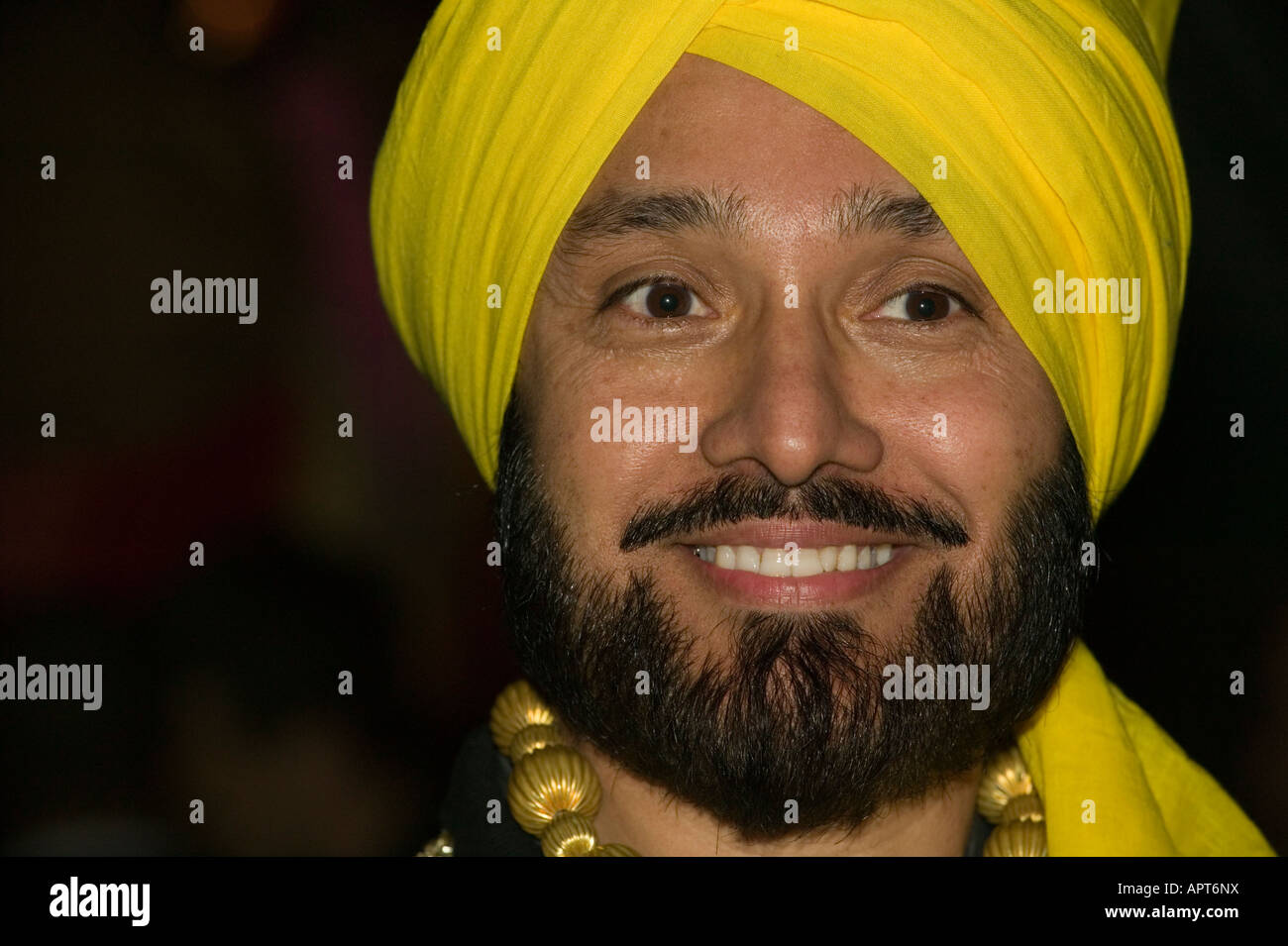 Vaisakhi Mela Celebrations in London Man with yellow Turban Stock