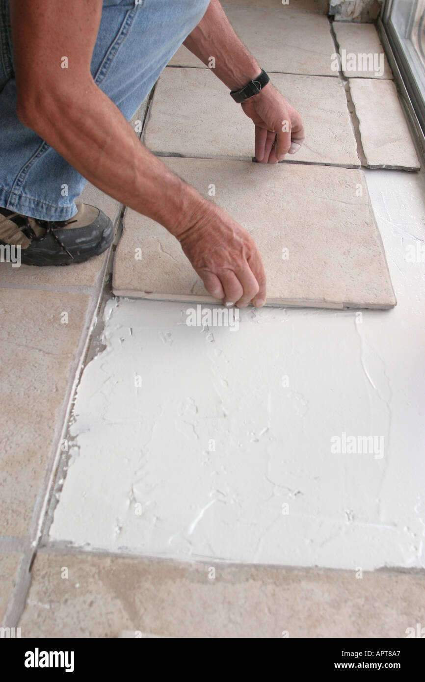 Miami Beach Florida Worker Installation Ceramic Tile Floor