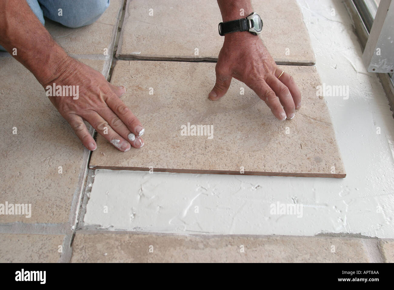 Miami Beach Florida Worker Installation Ceramic Tile Floor