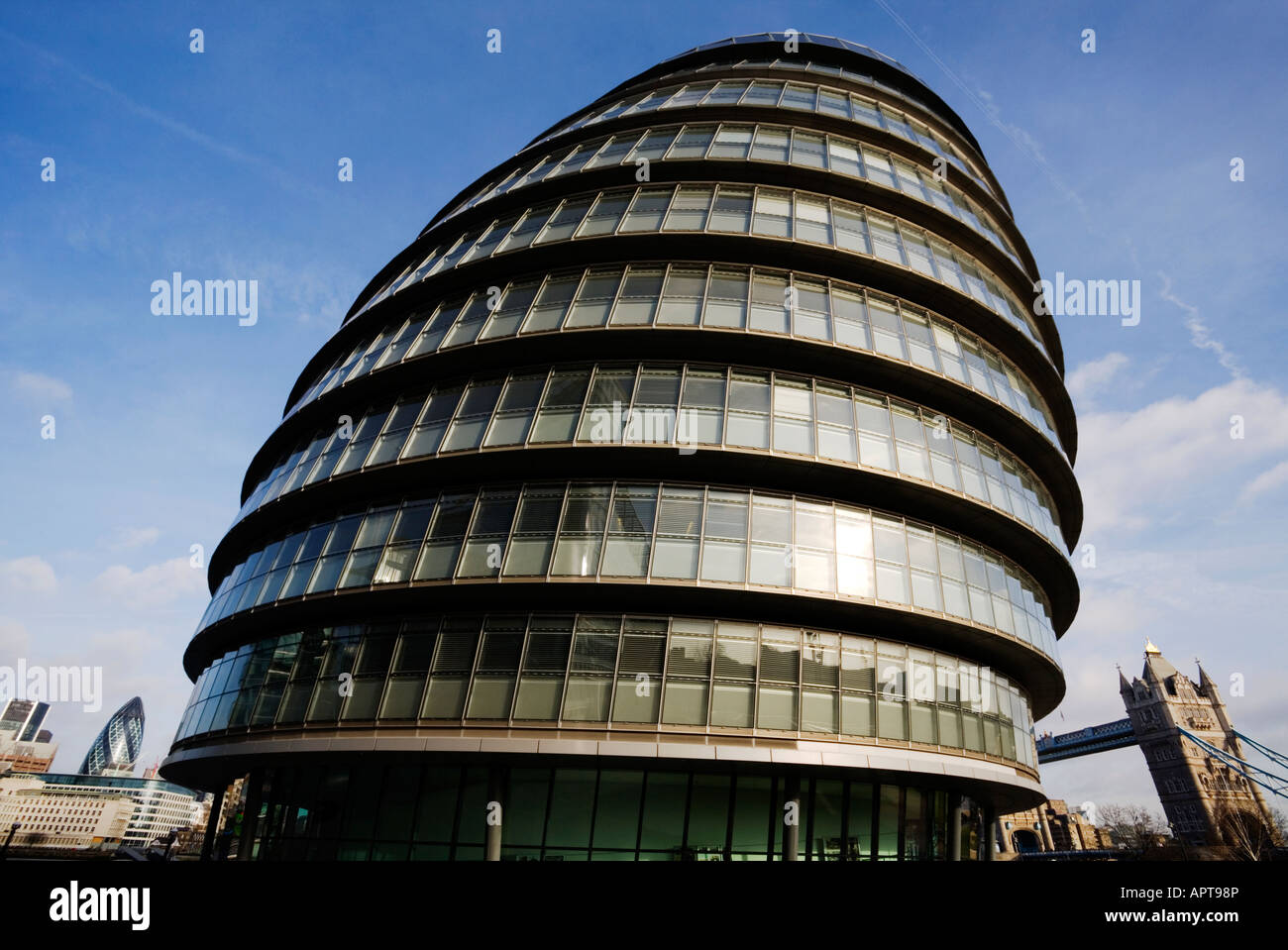 City Hall with Swiss Re & Tower Bridge, London Stock Photo - Alamy