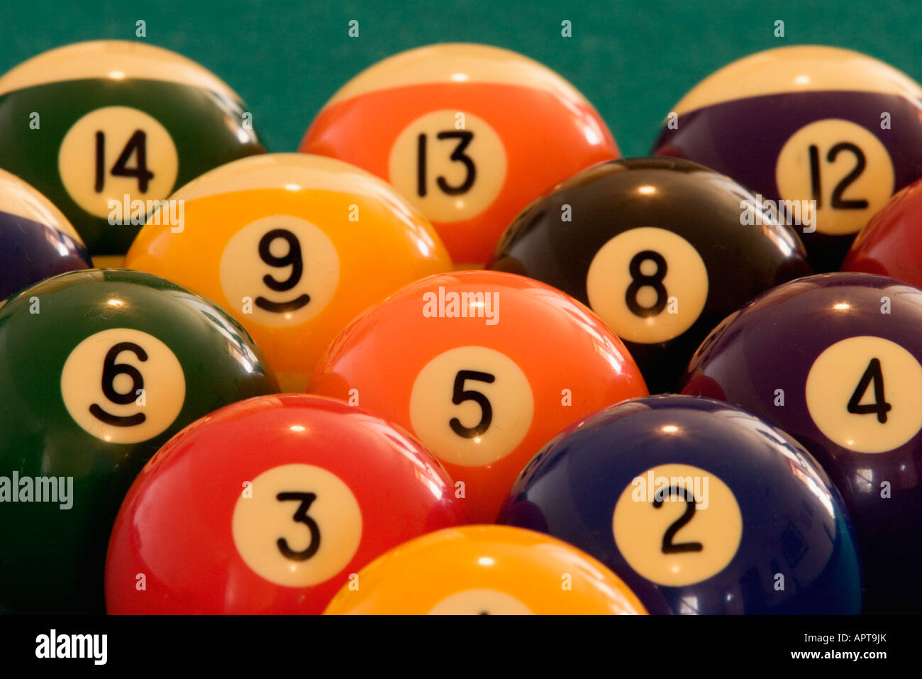 Pool balls on a pool table Stock Photo Alamy