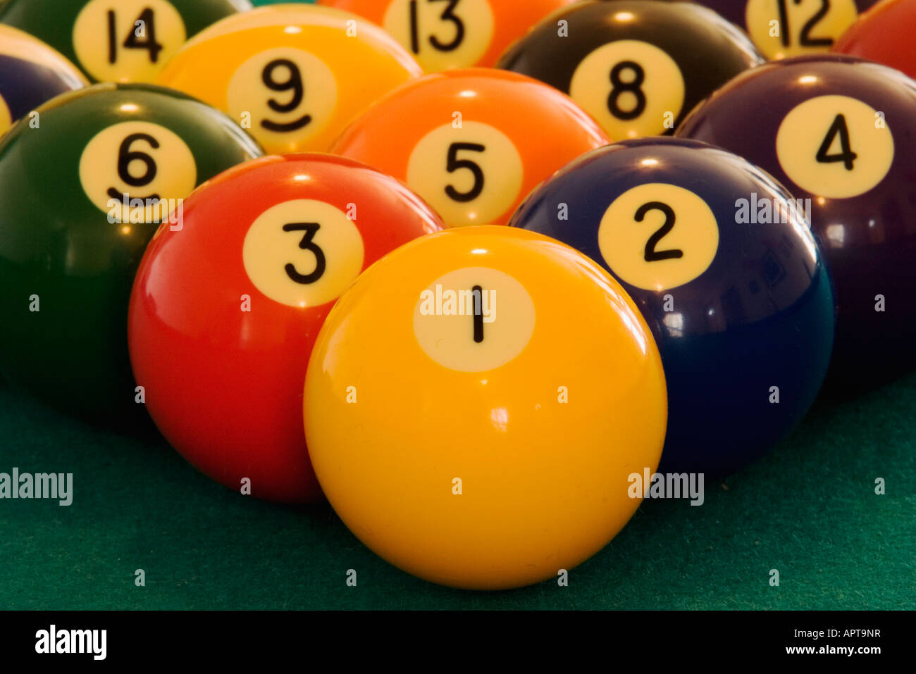 Pool balls on a pool table Stock Photo Alamy