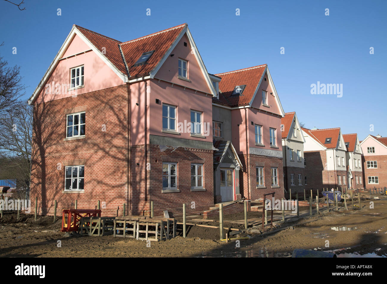 New housing at Maharishi Garden Village, Rendlesham, near Woodbridge, Suffolk Stock Photo