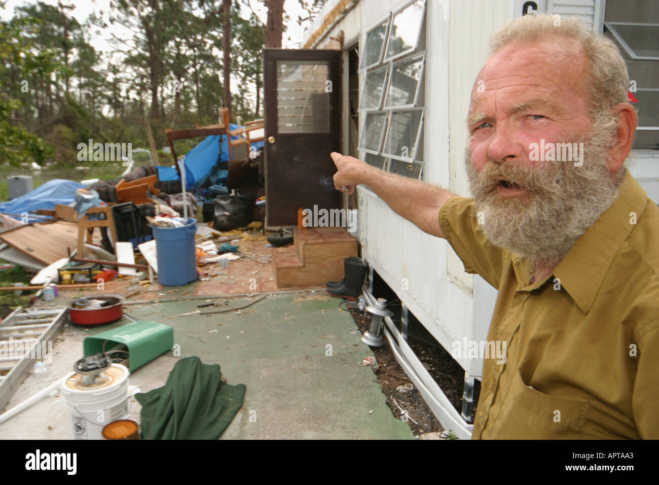 Florida Fort Pierce,weather,Hurricane Jeanne damage,wind,storm,weather,environment,destruction,trailer mobile home,motor home,RV,recreational vehicle, Stock Photo