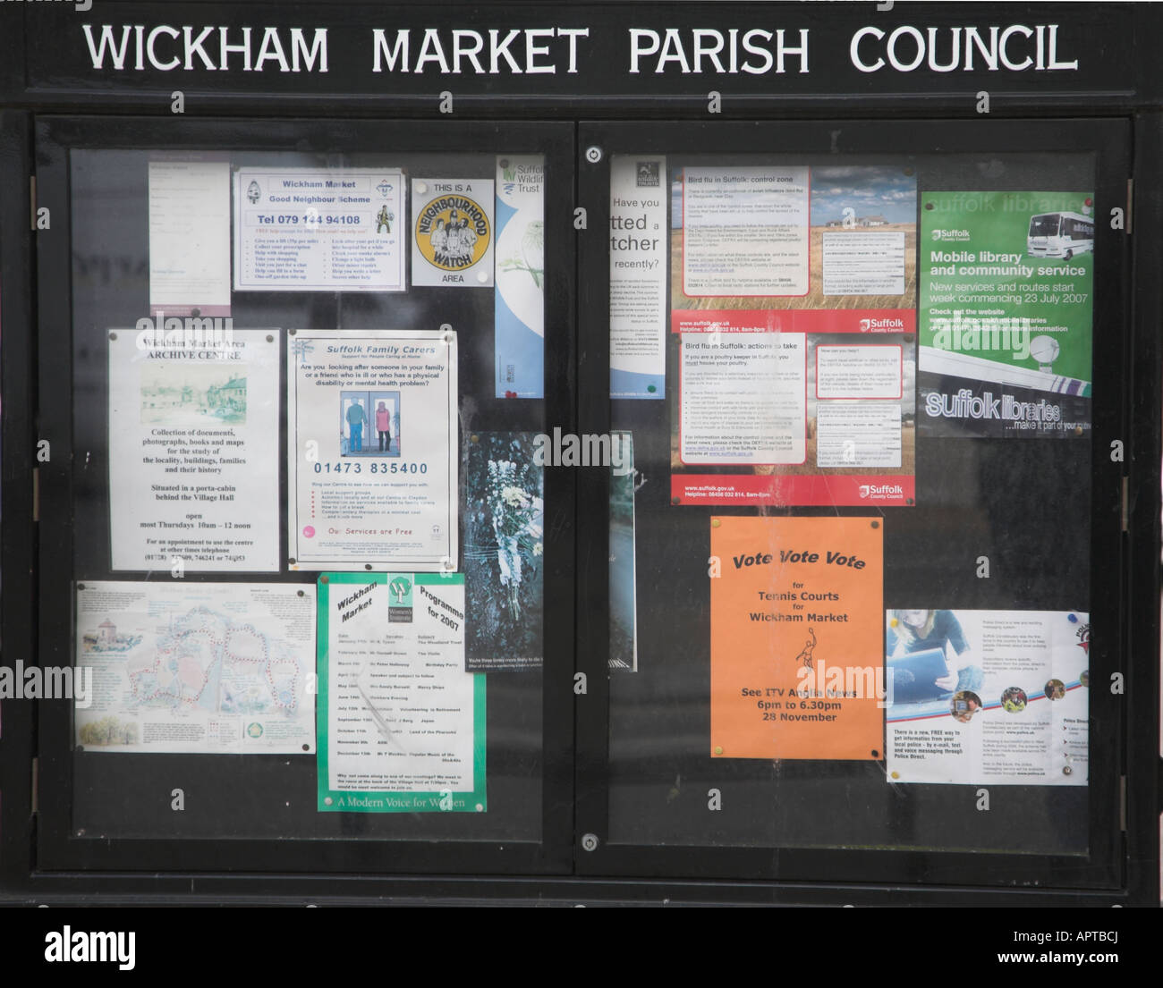 Parish Council noticeboard Wickham Market, Suffolk, England Stock Photo