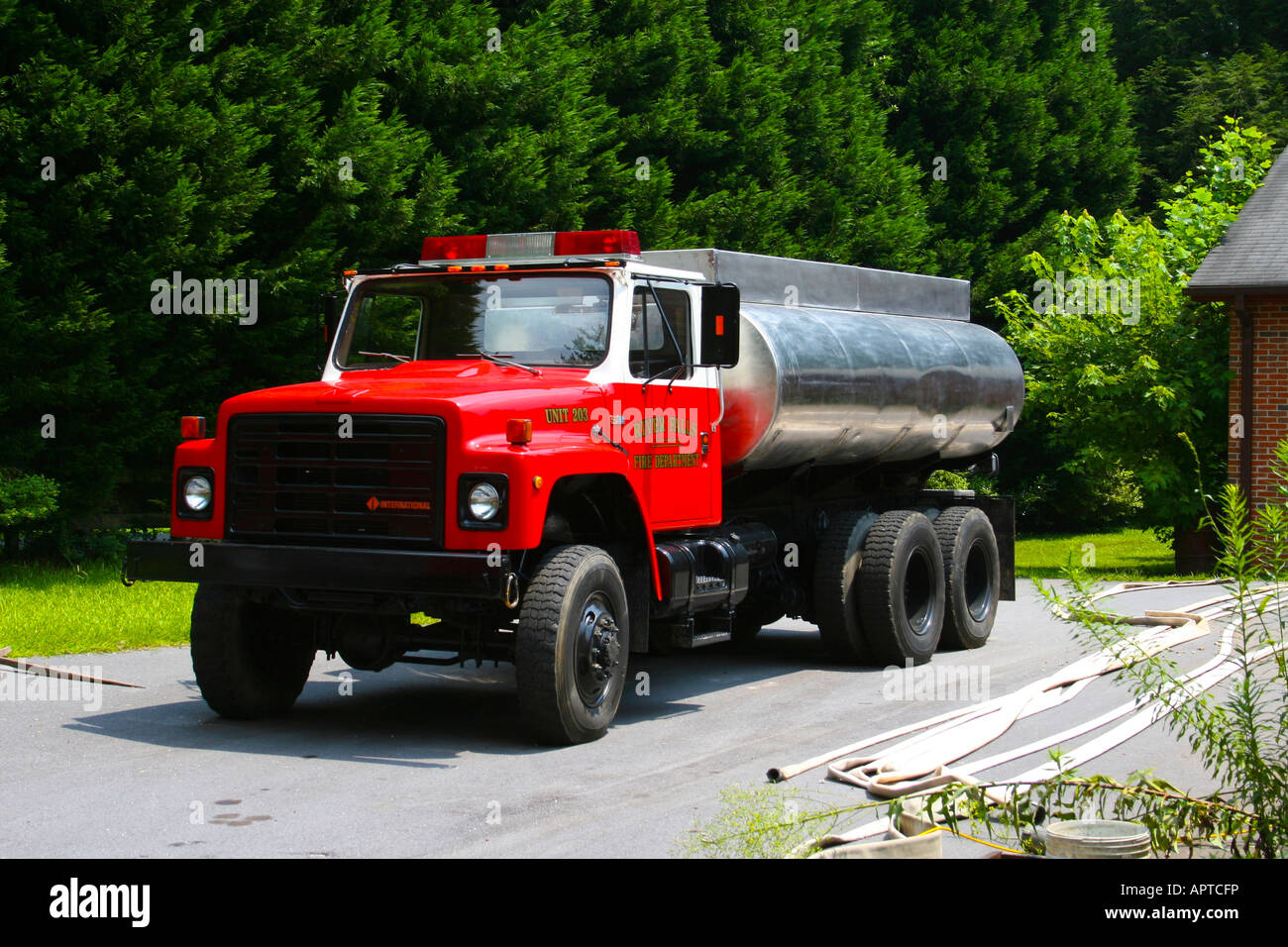River Falls Fire Department Antique Vintage Water Pumper and Fire Utility and Rescue Vehicles Stock Photo