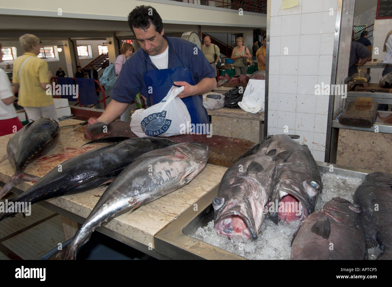 Tuna fish in Mercado dos Lavradores fish market, Funchal ,Madeira, Portugal Stock Photo