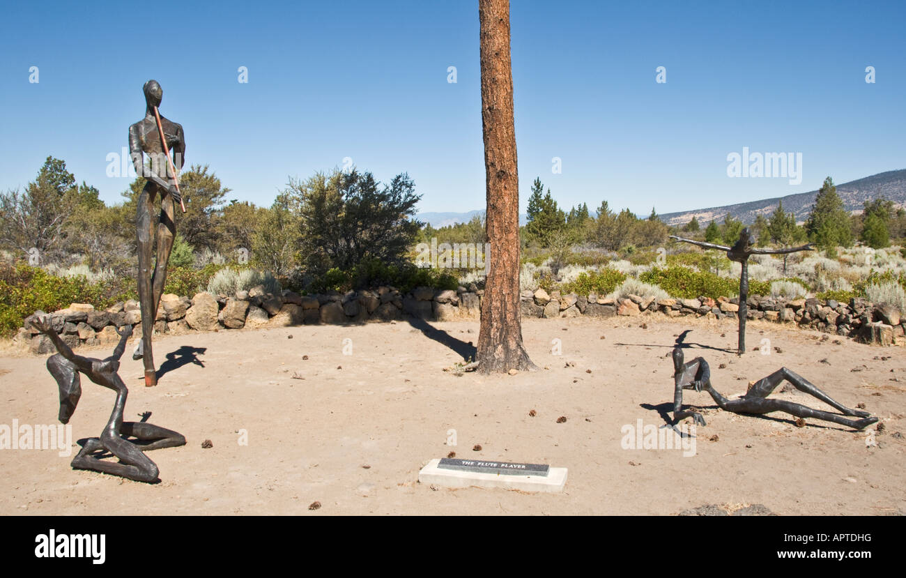 California Siskiyou County near town of Weed Living Memorial Sculpture Garden Labrynth war memorial The Flute Player Stock Photo