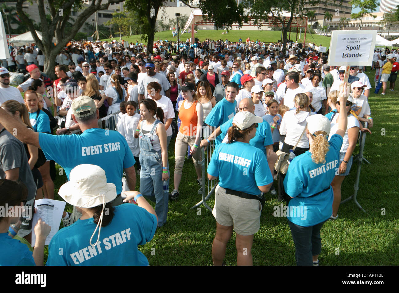 Miami Florida,Bayfront Park,Hands On HandsOn Miami Day,volunteer volunteers volunteering work worker workers,working together serving help,helping han Stock Photo