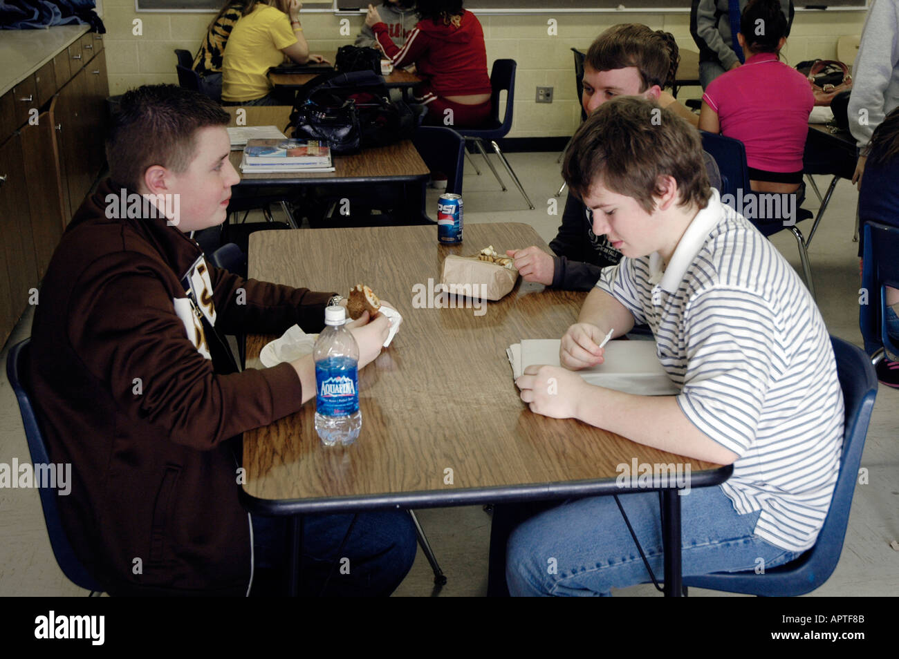 male-high-school-students-eat-lunch-in-a-classroom-stock-photo-alamy