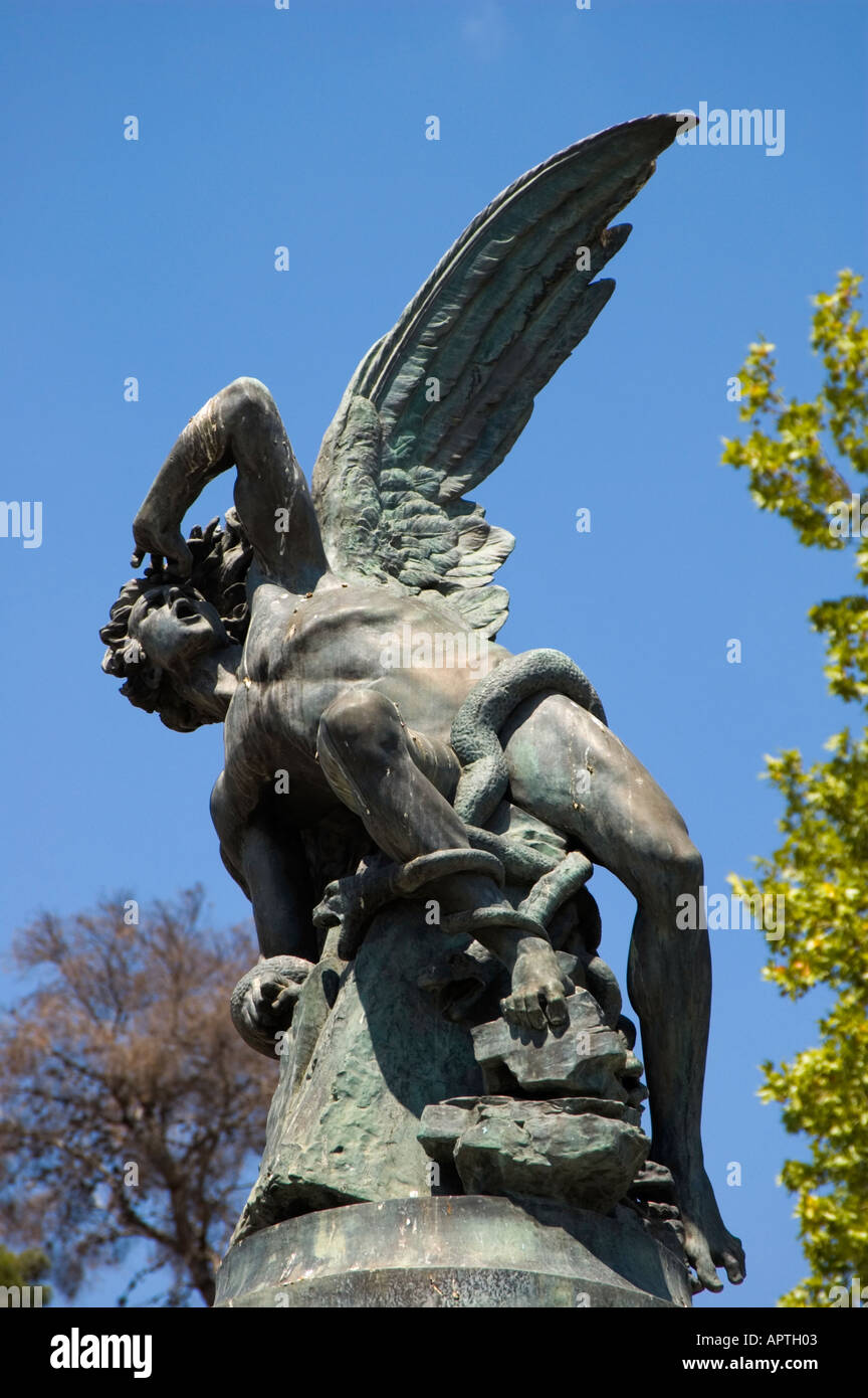 Monument to the fallen angel Lucifer El Angel Caido in Parque del Retiro Madrid Spain Stock Photo