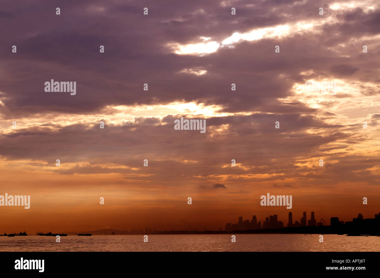 Singapore skyline during sunset Stock Photo