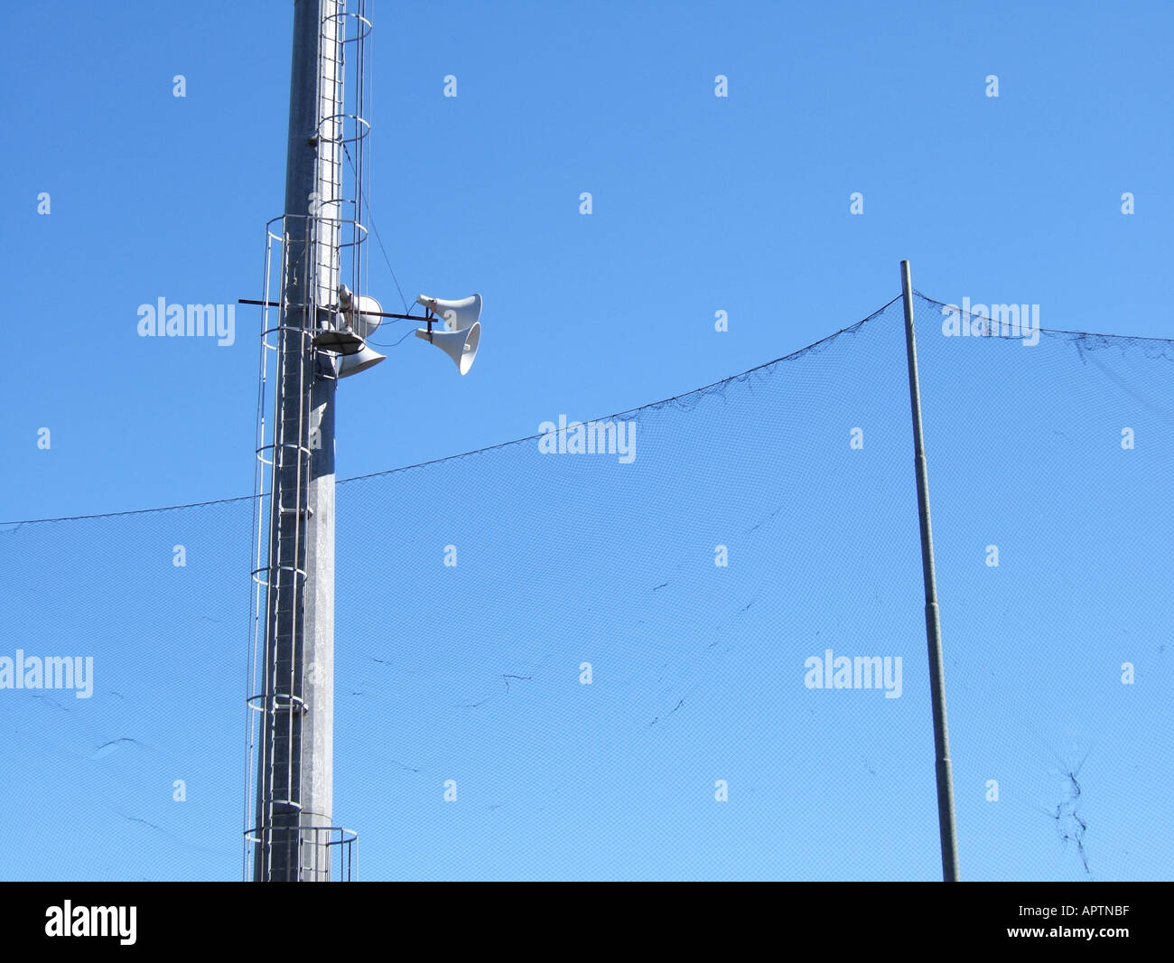 loud speakers in sports stadium Stock Photo Alamy