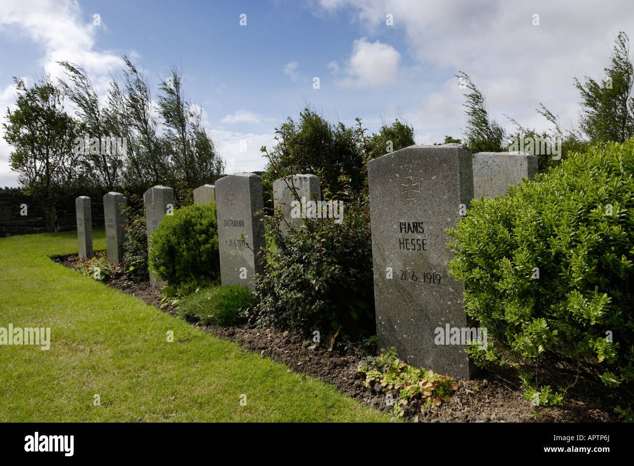 German graves in Lyness Naval Cemetery on the Island of Hoy. Orkney Islands, Scotland. Stock Photo