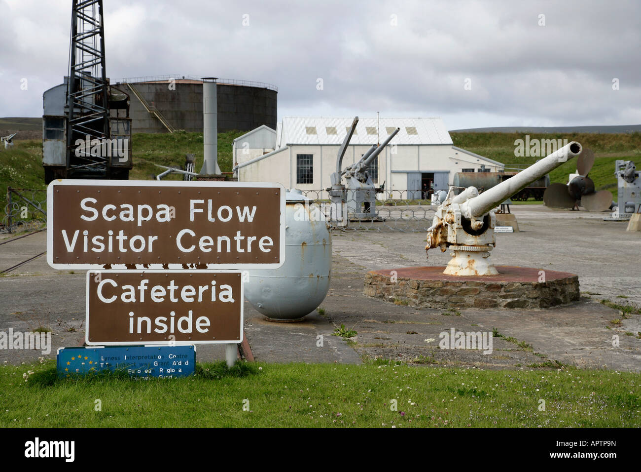 Naval guns on display at Lyness Naval Museum on the Island of Hoy. Orkney Islands, Scotland. Stock Photo