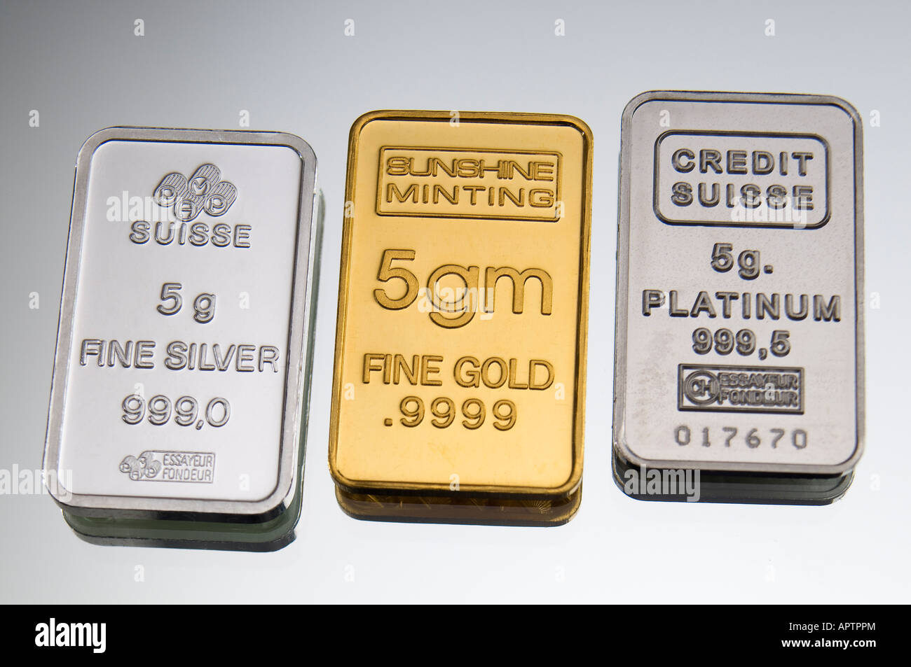 Silver, gold and platinum bullion in small 5g bars Stock Photo - Alamy