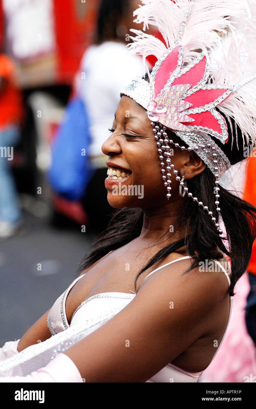 Performer in colourful costume at the 2006 Notting Hill Carnival London ...