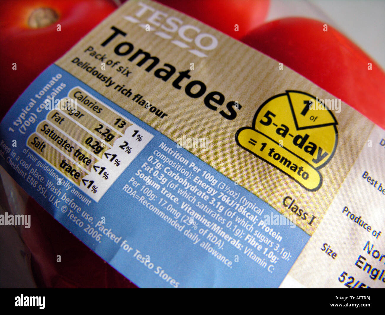 nutritional information content on a packet of tomatoes with logo