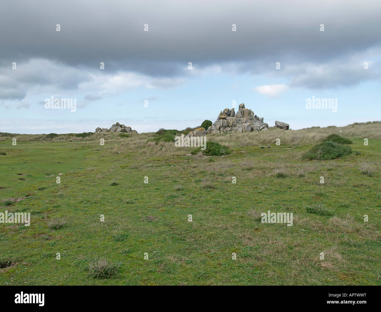 granit rocks at the coast of Atlantic Ocean in Finistere Brittany ...