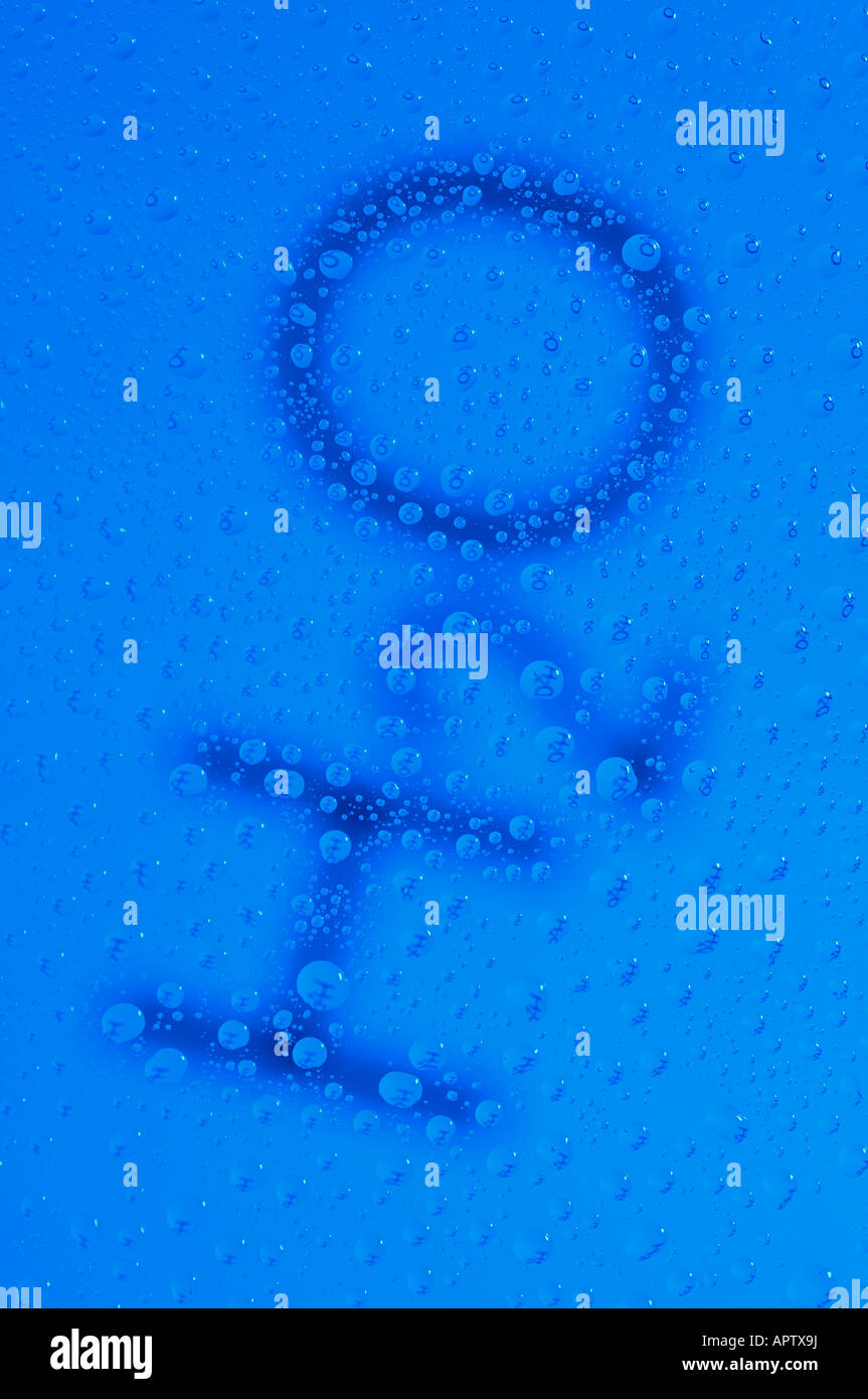 H2O Symbol in Water with Droplets Stock Photo
