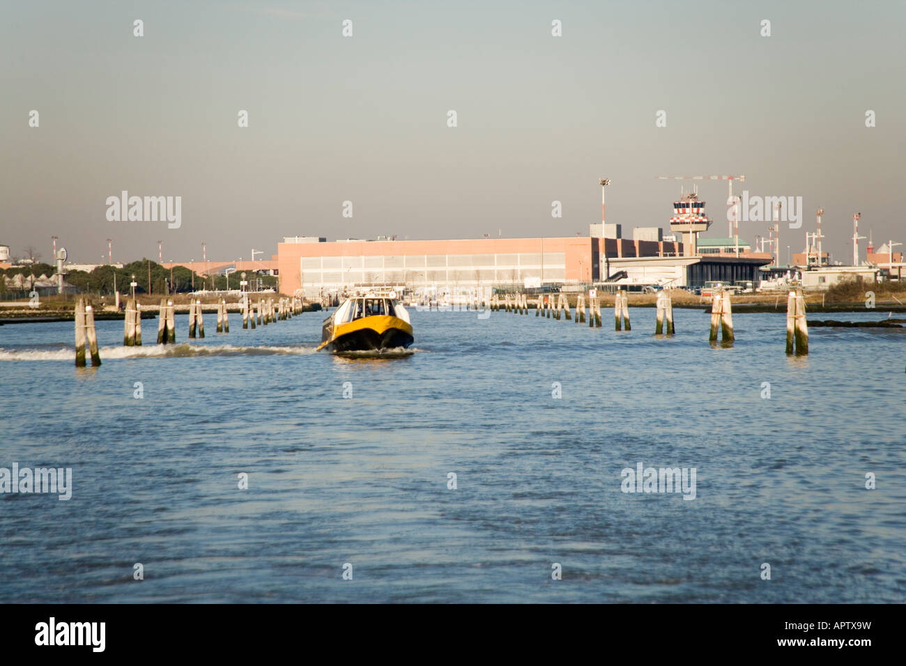 Marco Polo airport from a water taxi on route from the airport to Venice in  Italy Stock Photo - Alamy