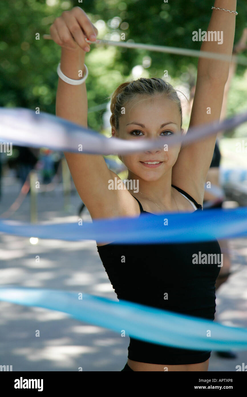 gymnast girl gymnastic rhythmic gymnast competition with ribbon sport fitness health strength